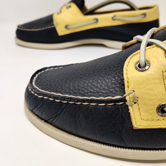 Sperry Mens Leather Two Tone Loafers Size 11 M Yellow Navy Blue Casual Comfort - Picture 5 of 15